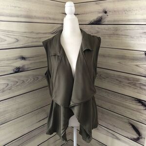 FRANCESCAS Miami Olive Green Draped Front Cinched Waist Vest Large